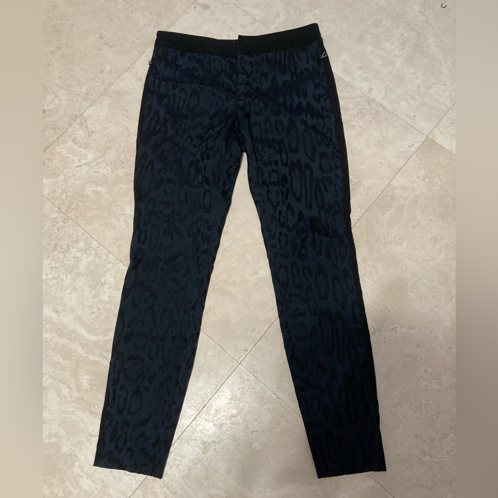 Rebecca Taylor Leopard Print Pants, black and dark blue, size small